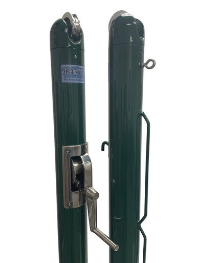 One pair of 2-7/8" round tennis net posts with a black powder coat finish.