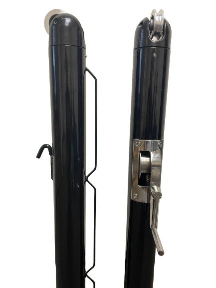 One pair of Spartan Titan Pro Round Surface Mount pickleball net posts with black powder coating and a stainless steel internal winder